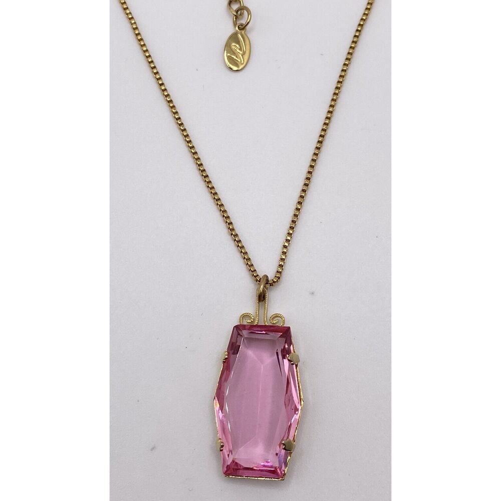 Loren Conrad Gold Tone Pink Crystal Pendant Necklace 16” With 4” Extension